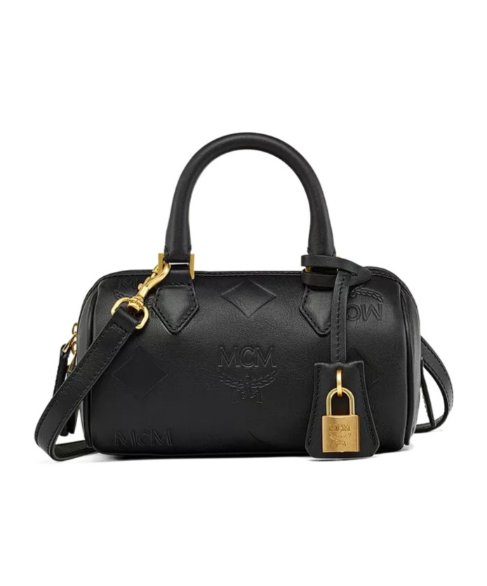 Mcm Small Ella Boston Leather Satchel In Black