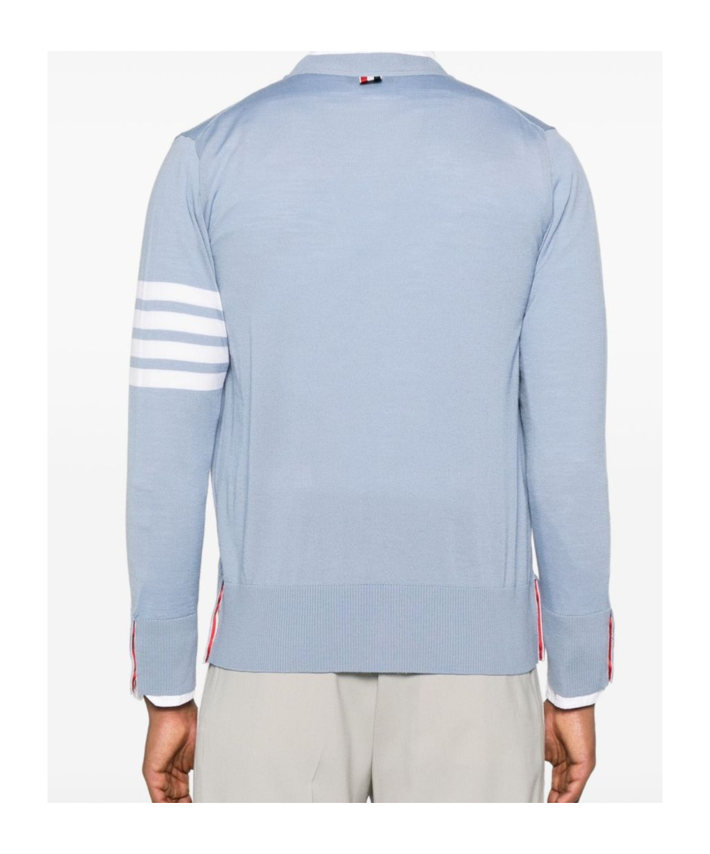Thom Browne 4-bar Virgin Wool Cardigan In Blue