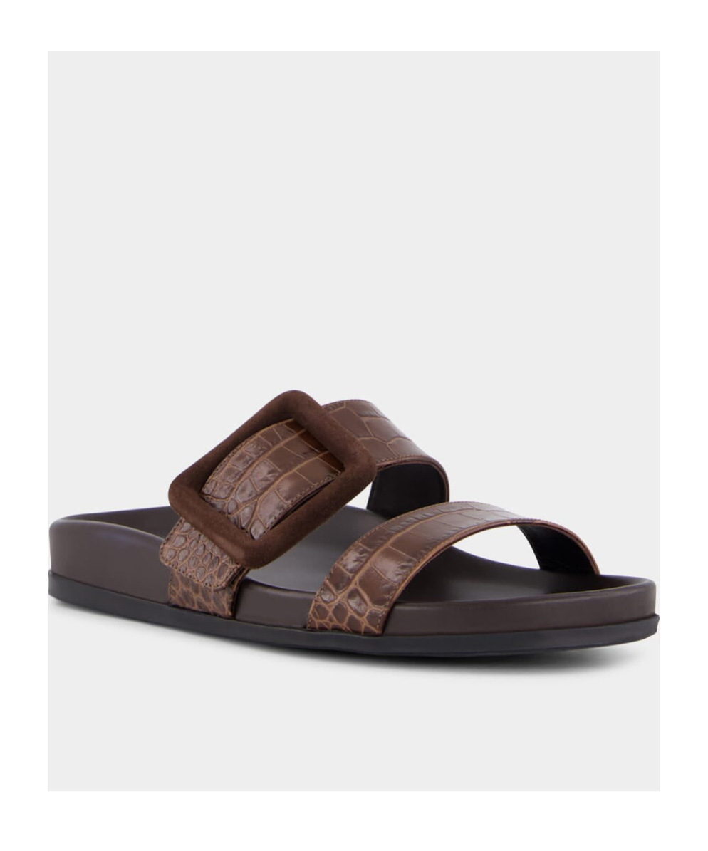 Shop Manolo Blahnik Brown Calf Leather Sandals In Black