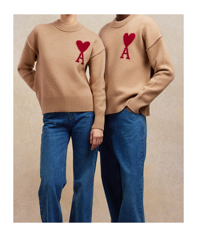 Ami Alexandre Mattiussi Ami De Coeur Wool Sweater In Nude