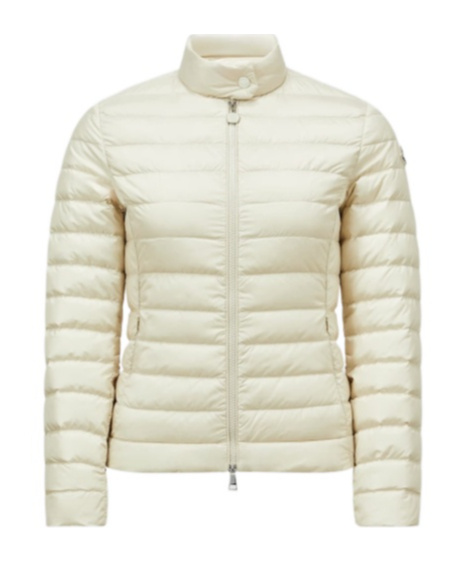 Moncler Fitted Quilted Feather Down Jacket With High Collar In White