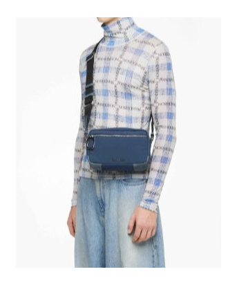 Jw Anderson Light Blue Turtleneck T-shirt With All-over Check Motif And All-over Logo Print In Tech Fabric Stret In White
