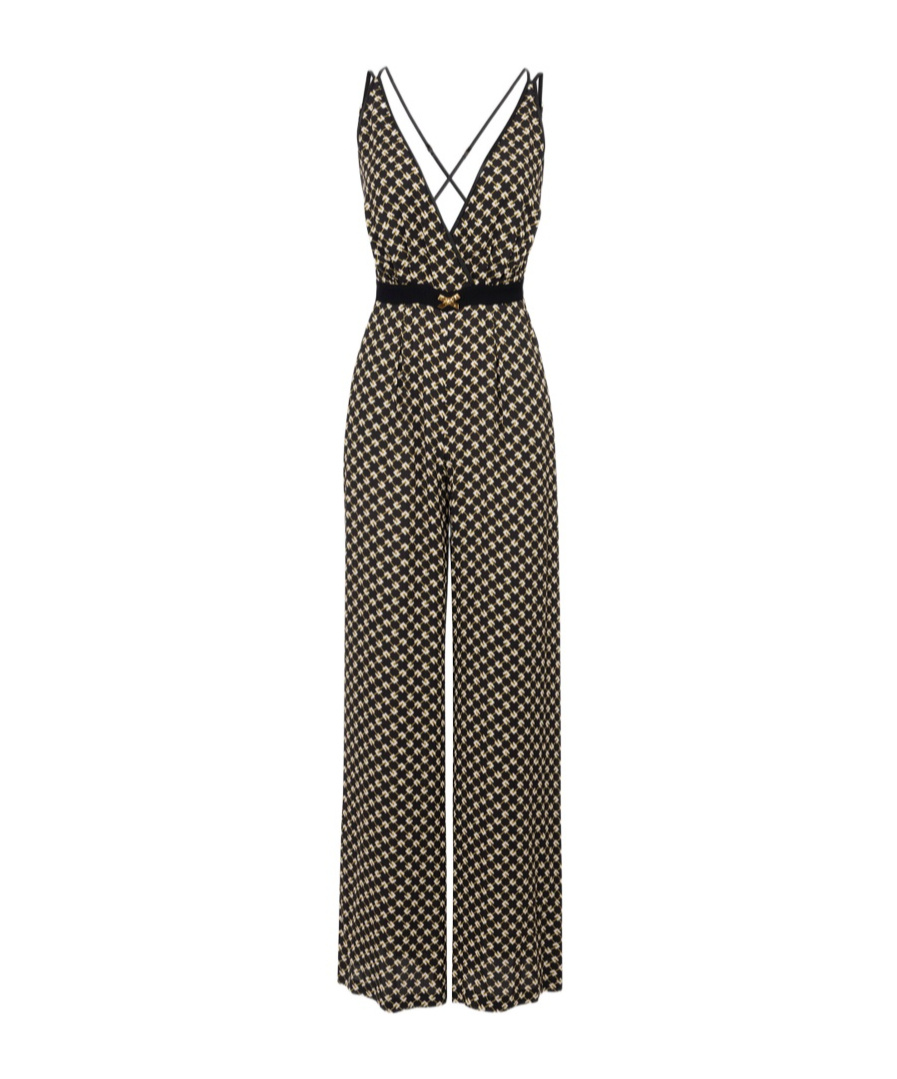 Elisabetta Franchi Black Diamond Print Georgette Jumpsuit In Black