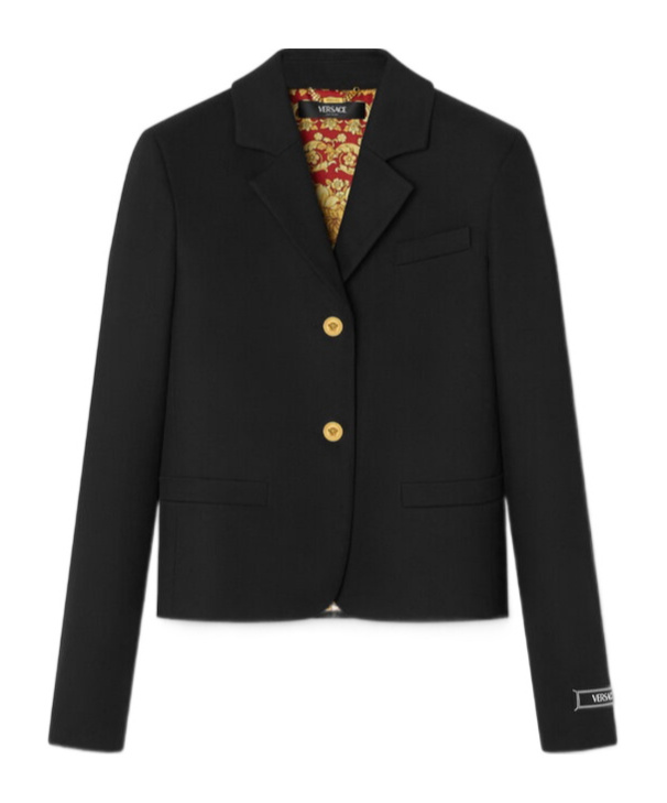 Versace Gabardine Short Boxy Blazer In Black