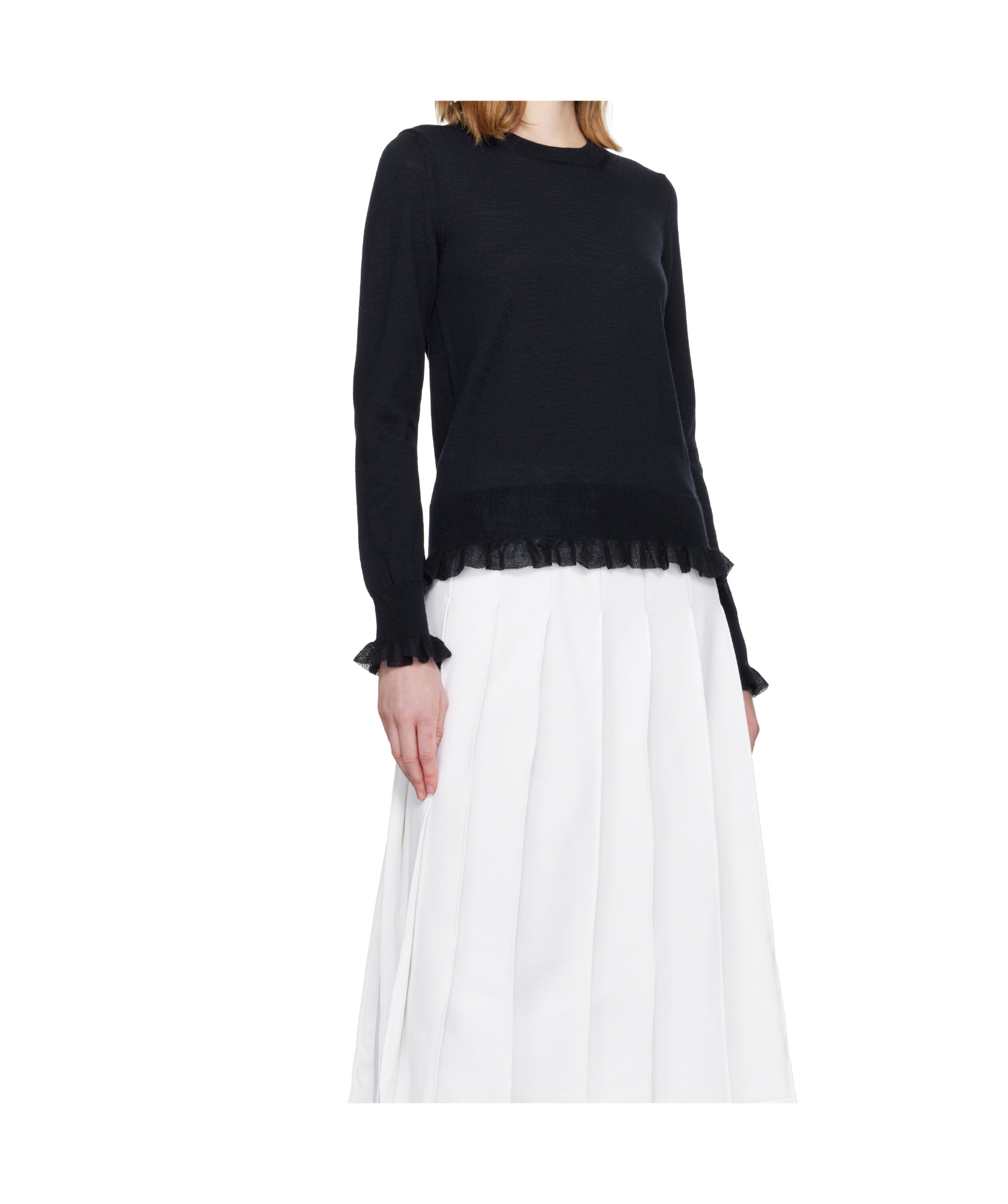 Comme Des Garçons Navy Ruffled Sweater In Black