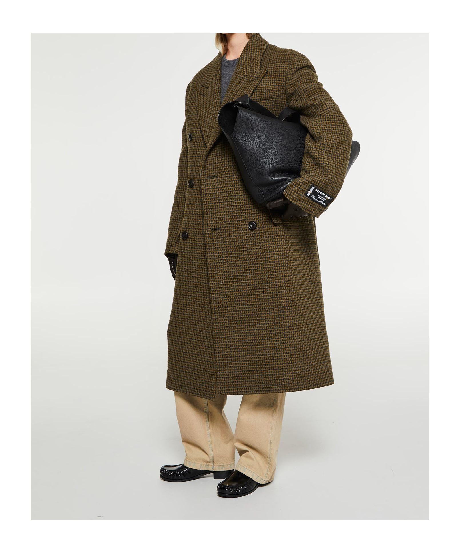 Acne Studios Double-breasted Houndstooth Coat In Brown