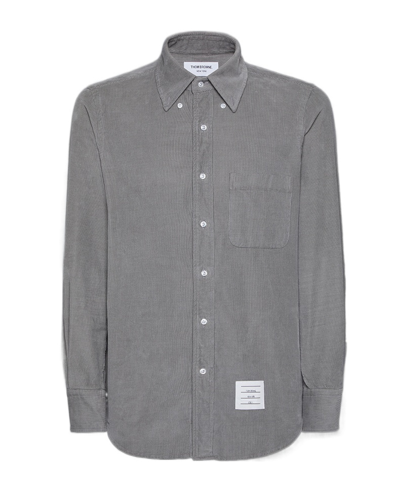 Thom Browne Logo-patch Corduroy Shirt In Gray