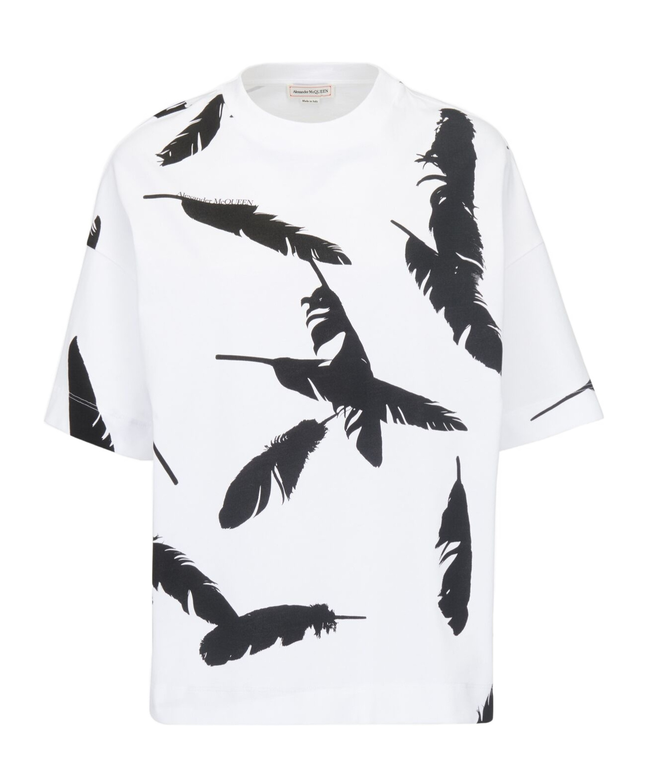 Alexander Mcqueen White Feather-print Oversized T-shirt In White