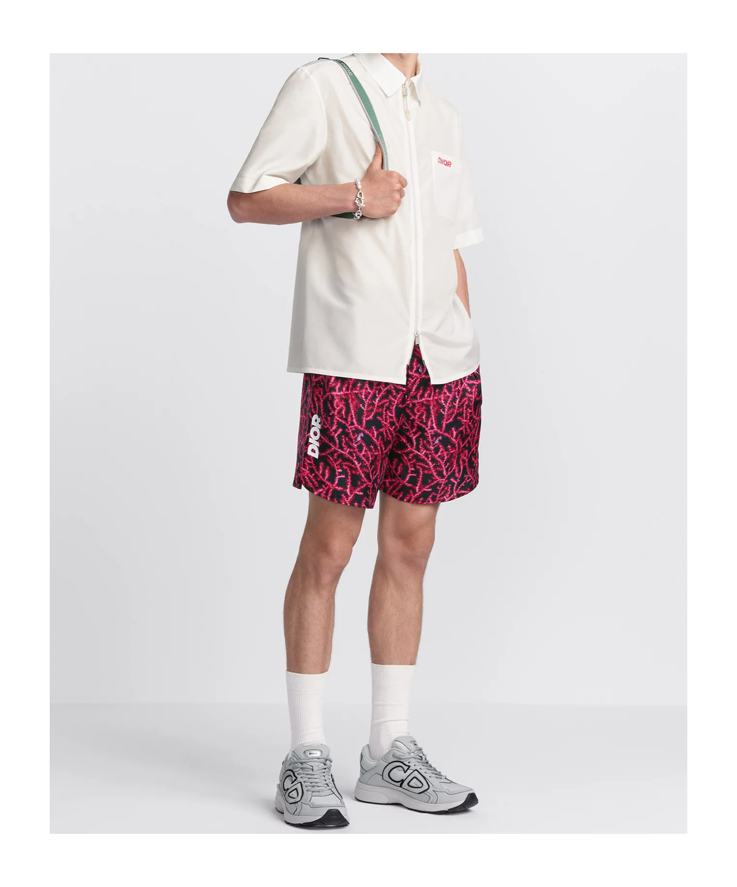 Dior Parley Solid Color Short Sleeved Shirt With Zip Closure In White