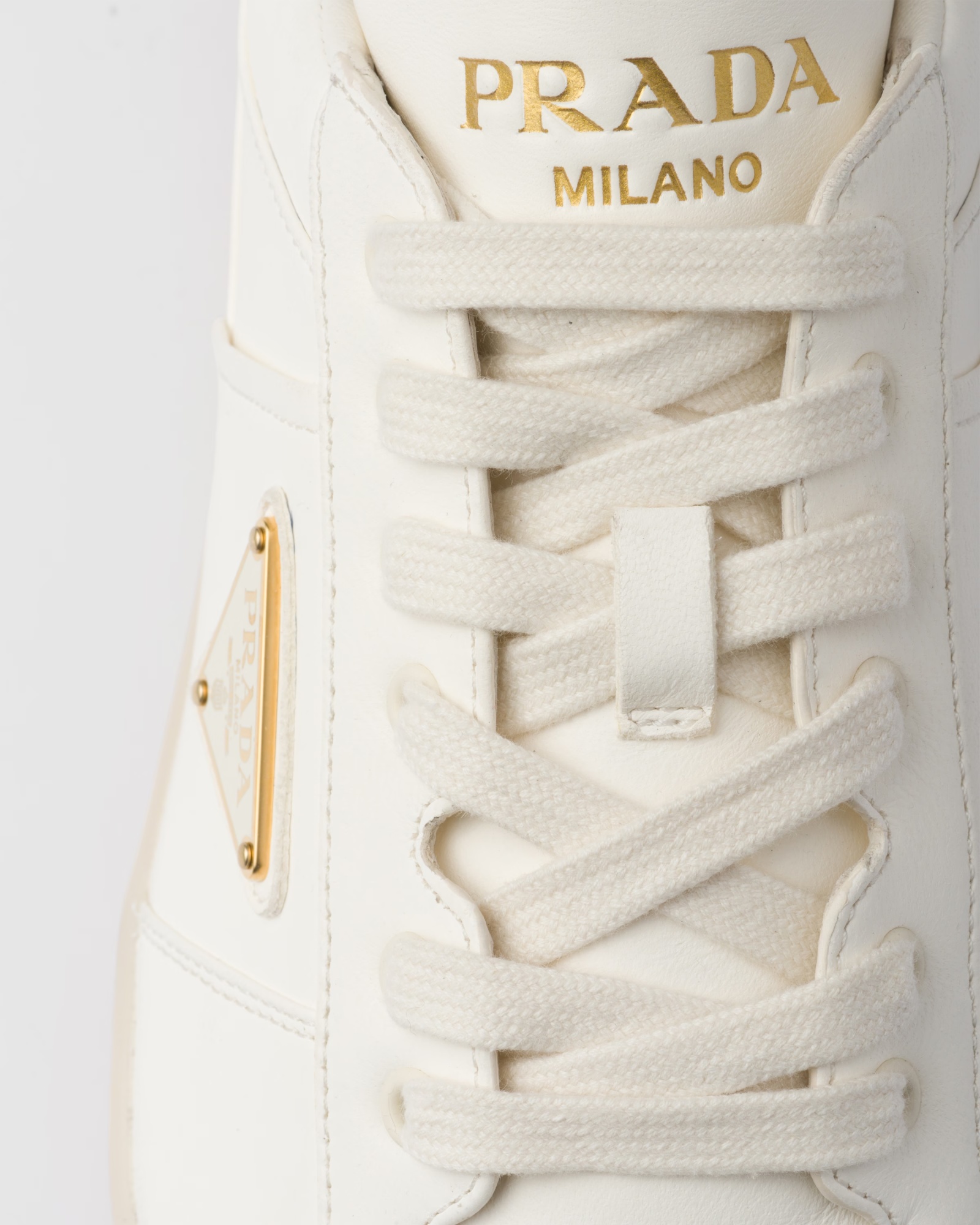 Prada Ivory Leather Lace-up Sneakers In Nude