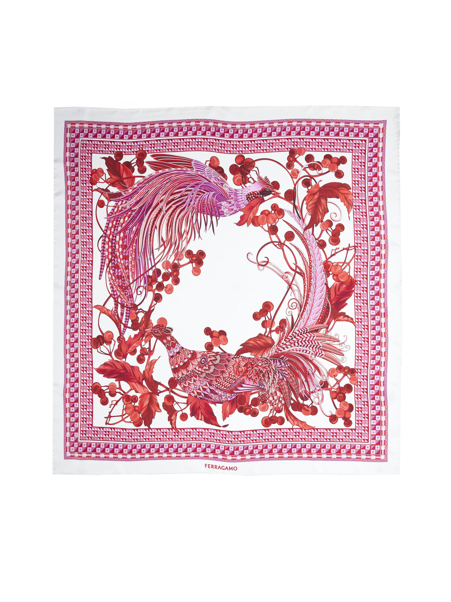 Ferragamo Birds Of Paradise Print Square Scarf In Pink