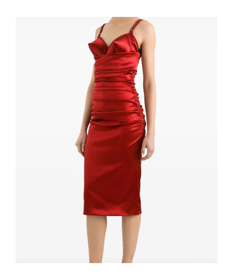 Shop Dolce & Gabbana Bustier Midi Dress In Red