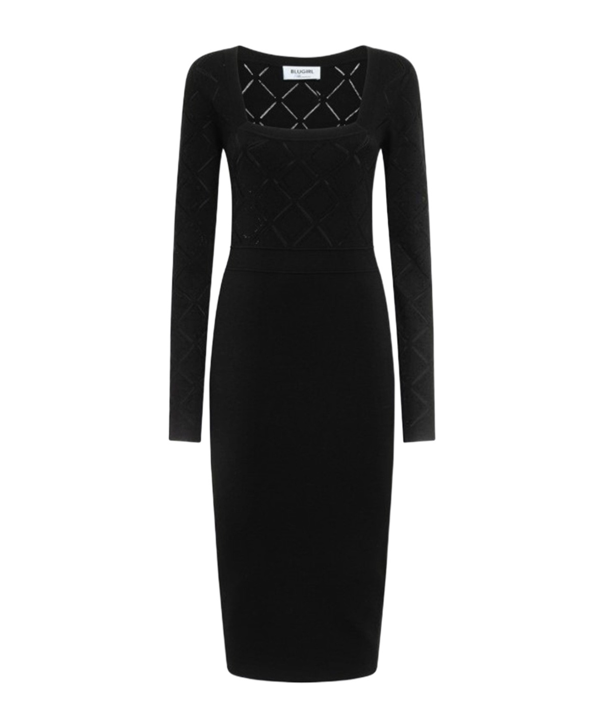 Blugirl Long-sleeve Patterned Midi Dress In Black