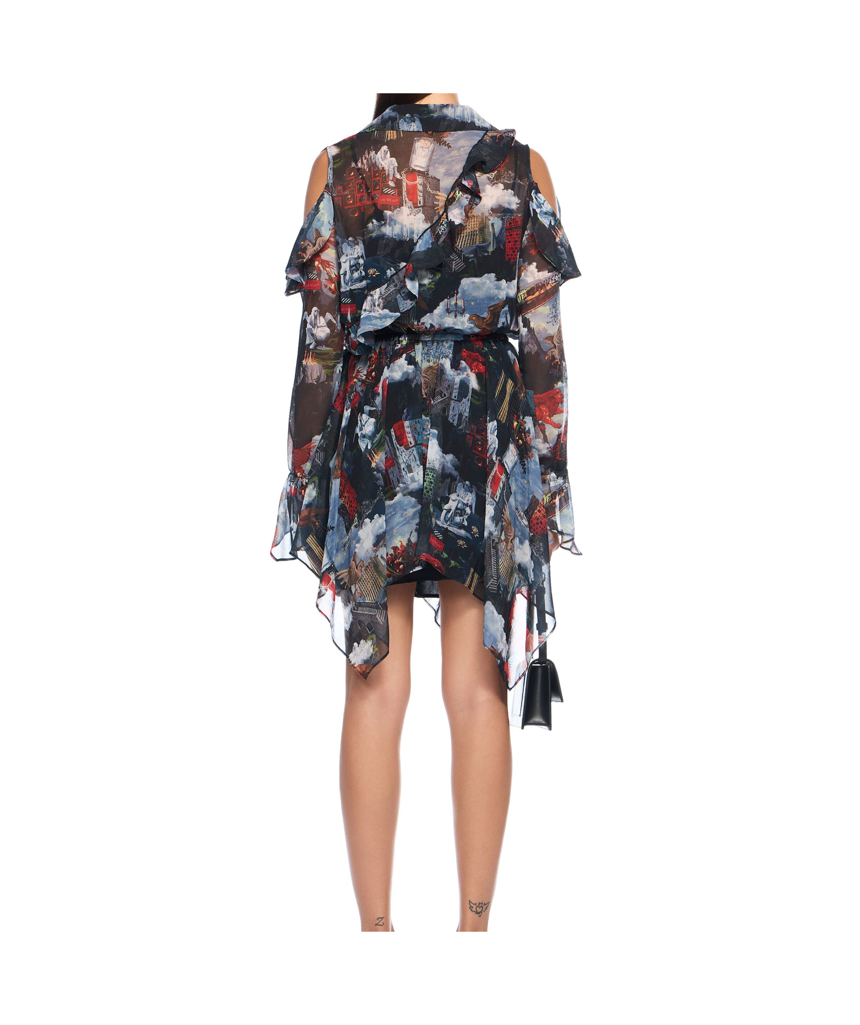 Off-white World Paint Geo Ruffled Asymmetric Mini Dress In Multi