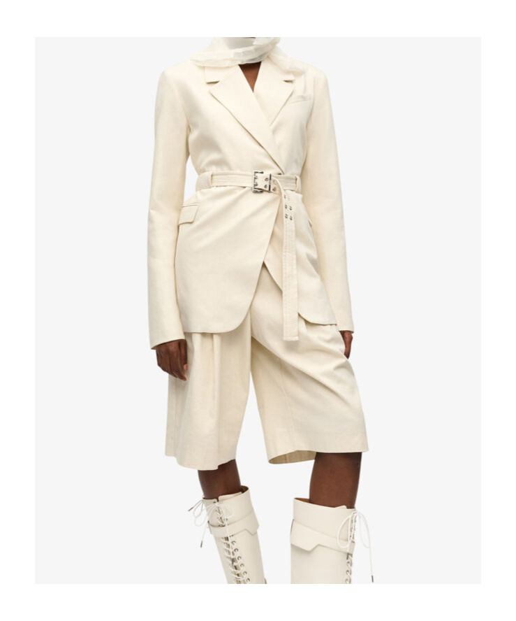 Ganni Womens Angora Tailoring Belted Cotton And Linen Blazer In White