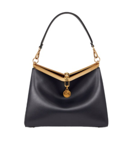 Etro 'small Vela' Black Shoulder Bag With Logo And Pegasus Charm In Black