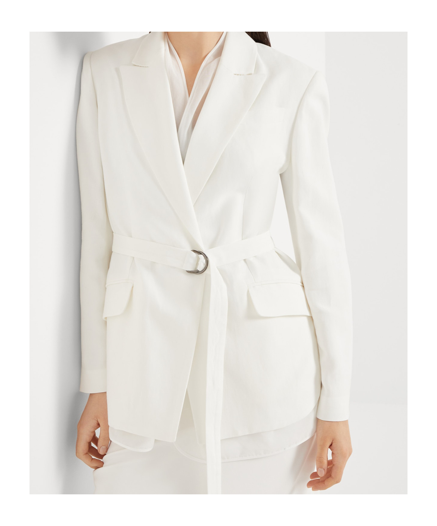 Brunello Cucinelli Women Linen Jacket With Belt And Precious Details In White