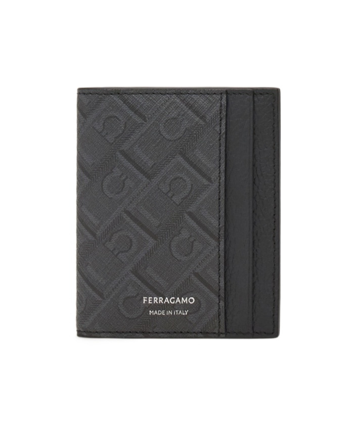 Shop Ferragamo Monogram Credit Card Holder In Black