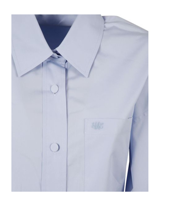 Stella Mccartney Ruffled Mini Shirt Dress In Blue