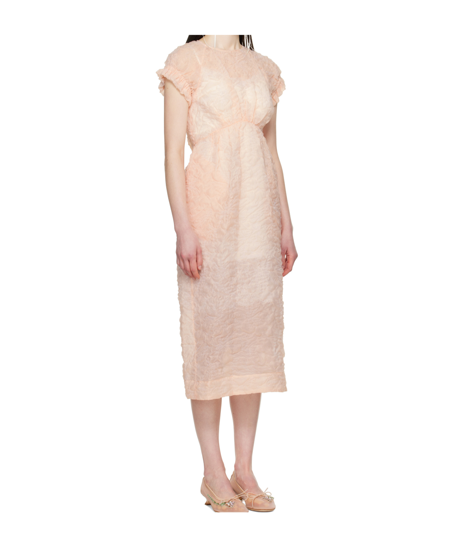 Simone Rocha Crinkled-finish Midi Dress In Gold