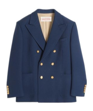 Valentino Double-breasted Double Wool Jacket In Blue