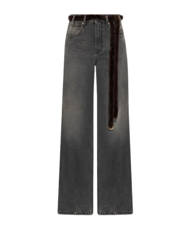 Darkpark Straight Leg Denim Fur Belt In Gray