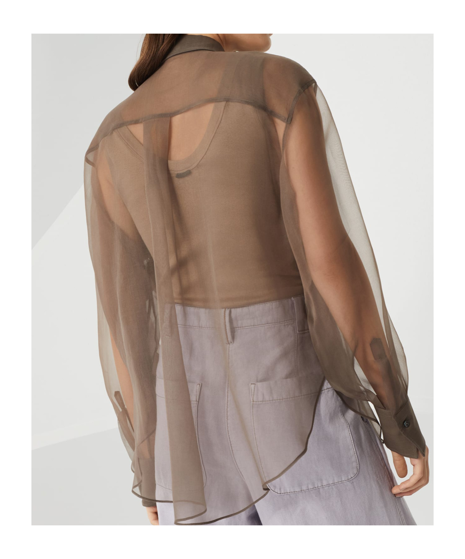 Brunello Cucinelli Laser Cut Crispy Silk Chiffon Blouse In Brown