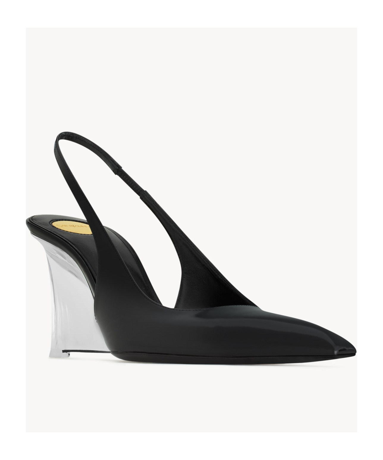 Saint Laurent Pointed Toe Glazed Leather Wedges With Transparent Heel In Black