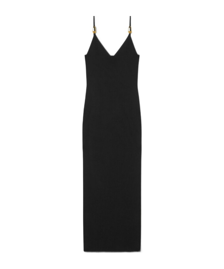Versace Safety Pin Suspender Midi Dress In Black