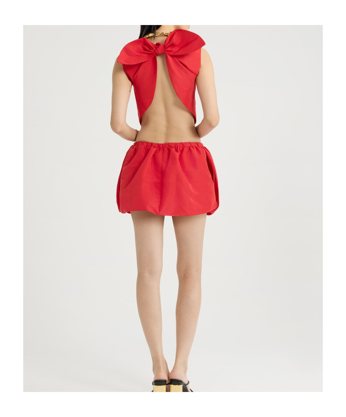 Patou Bow-detail Open-back Faille Crop Top In Red