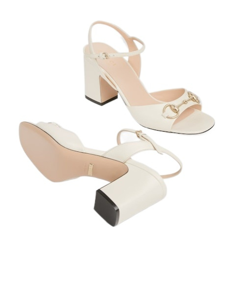 Gucci Leather Horsebit Heeled Sandals 75 In White