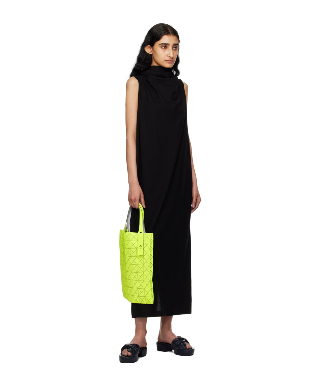Shop Issey Miyake Draped-detail Midi Dress In Black