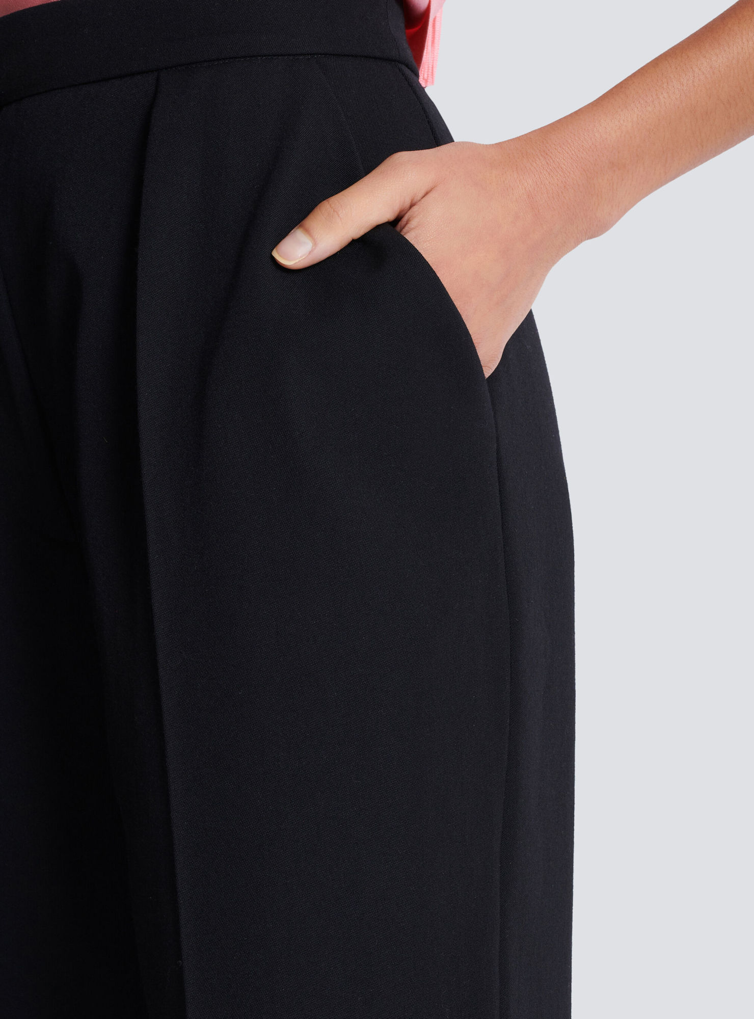 Shop Balmain High-waisted Grain De Poudre Trousers