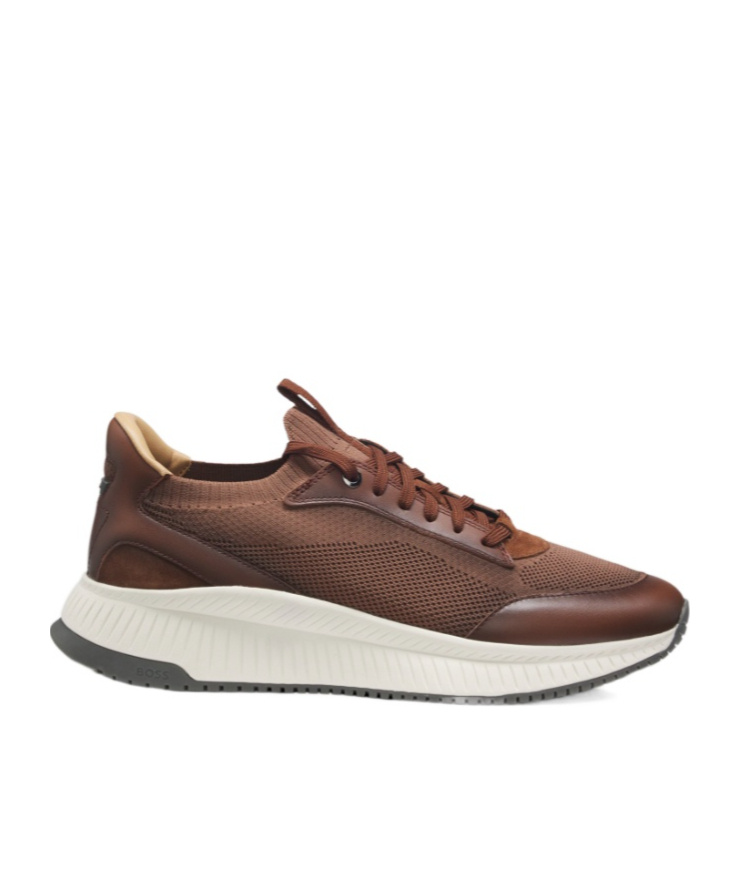 Hugo Boss Round-toe Low-top Sneakers In Brown