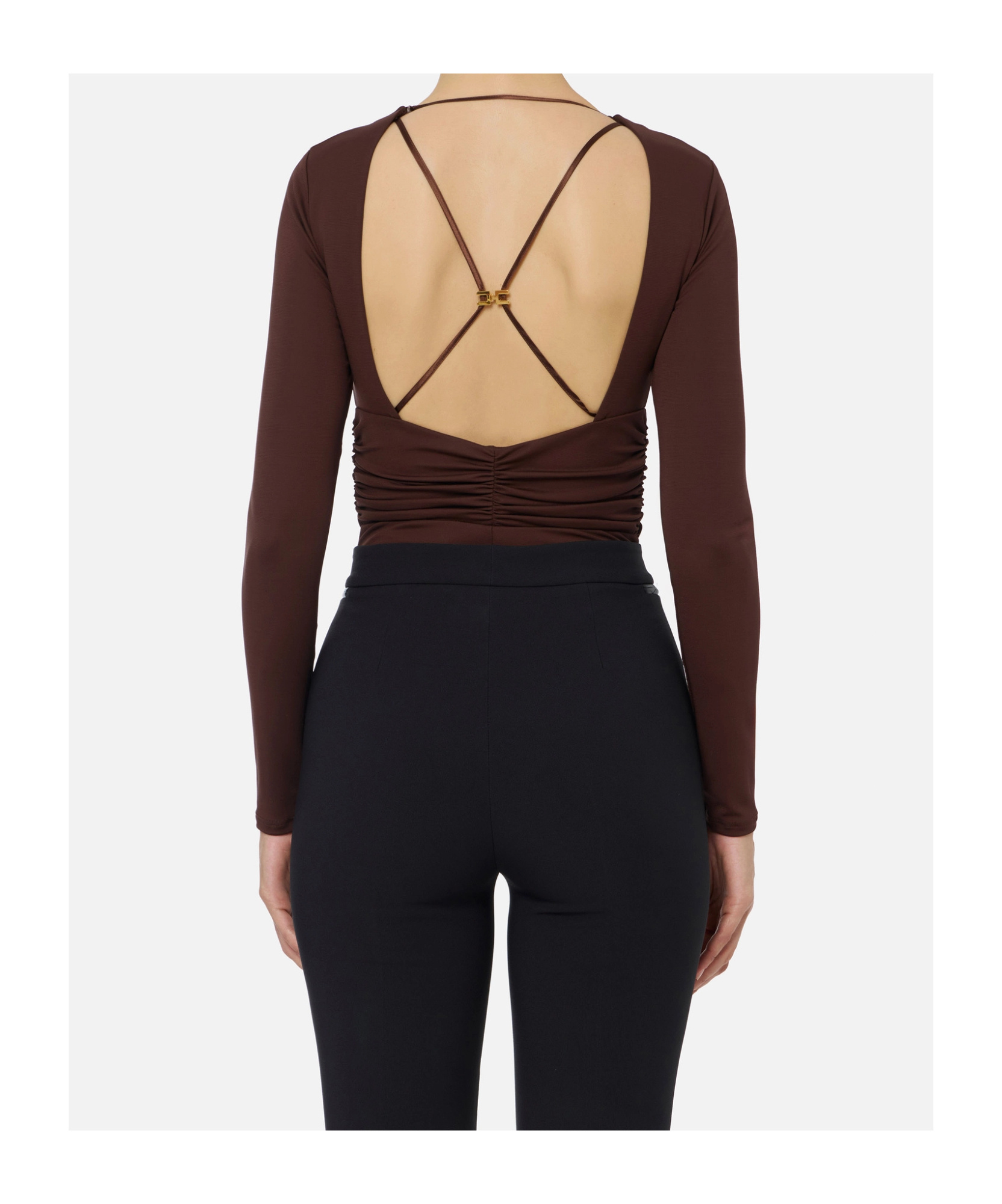 Elisabetta Franchi Long-sleeved Ruched Bodie In Multi
