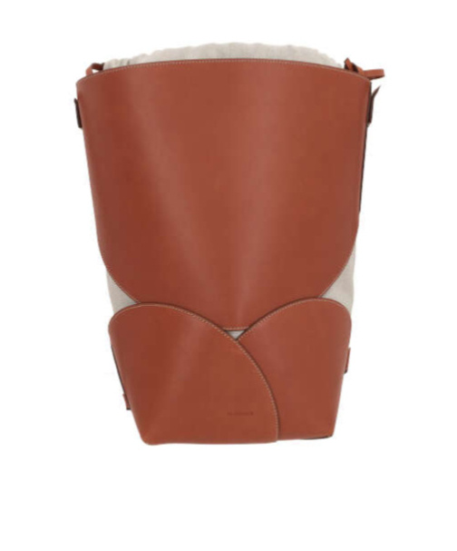 Jil Sander Logo Embossed Drawstring Bucket Bag In Brown