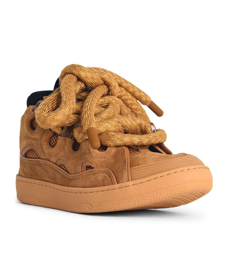 Lanvin Leather Blend Sneakers Suede Finish In Brown