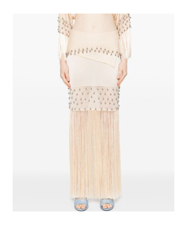 Shop Rabanne Fringed Maxi Skirt In Nude