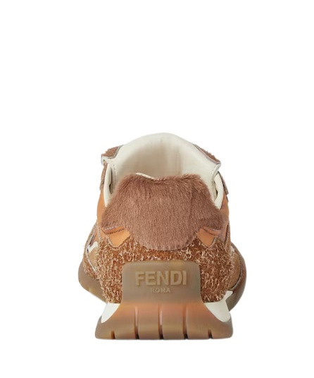 Fendi Orange Fabric And Brown Cavallino Calfskin Low-tops In Brown