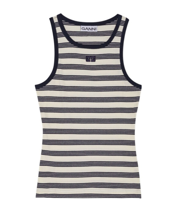 Ganni Womens Sky Captain Striped Ribbed Stretch-cotton Top In White