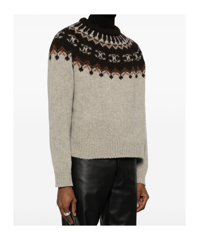 Celine Crew Neck Sweater In Triomphe Fair Isle Wool