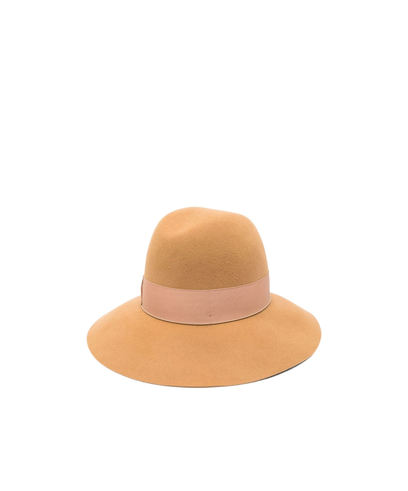 Borsalino Wide Brim Wool Hat With Bow Detail In Orange