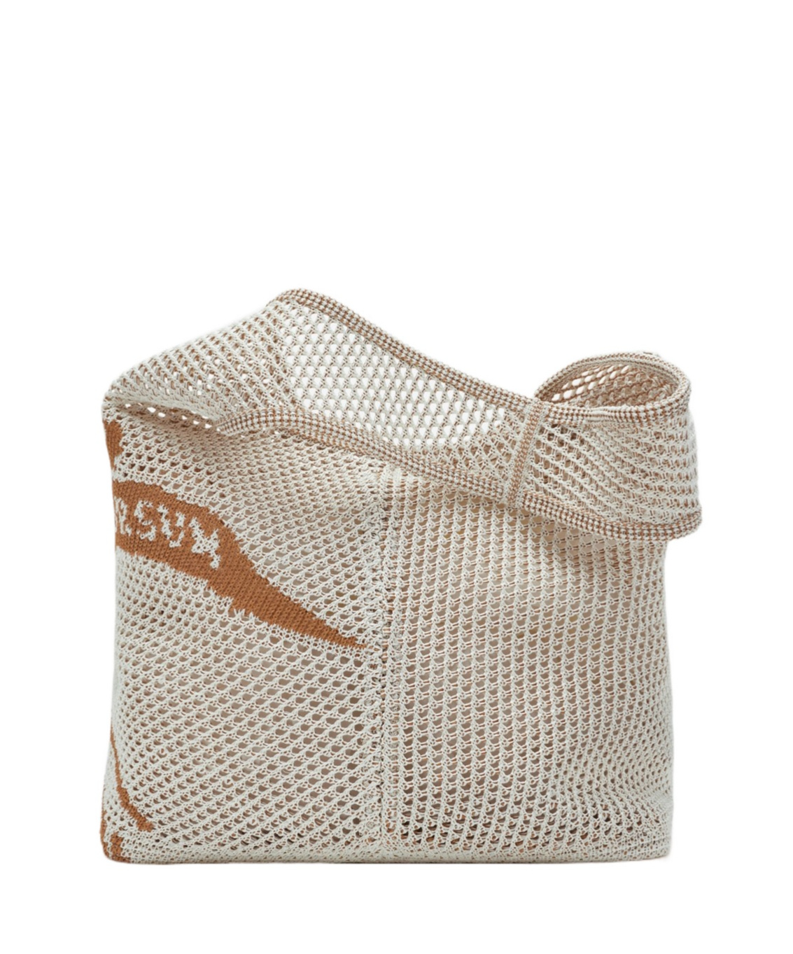 Burberry White & Tan Large Ekd Crochet Tote