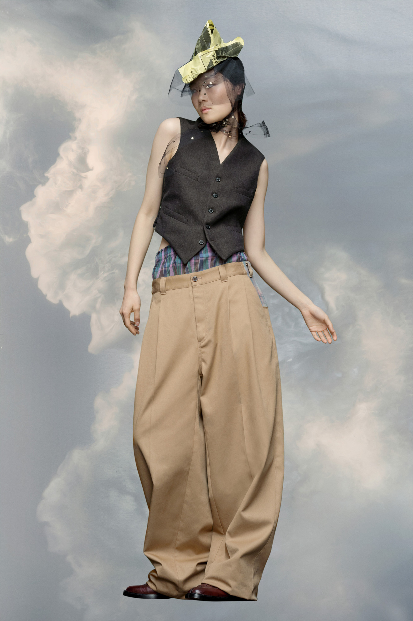 Maison Margiela X Pendleton Logo-patch Checked-yoke Trousers In Nude