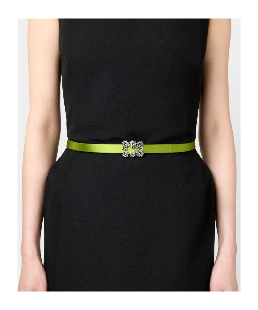Roger Vivier Efflorescence Belt In Satin In Green