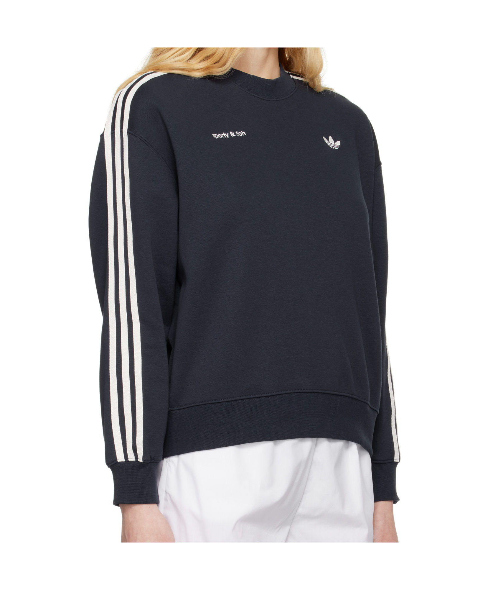 Sporty And Rich Navy Adidas Originals Edition Track Crewneck Sweatshirt In Navy Blue