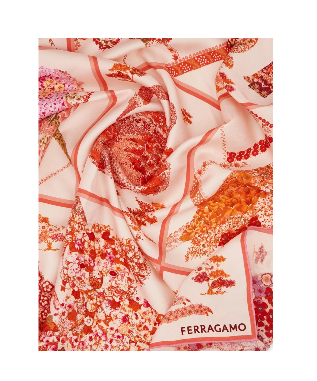 Ferragamo Rosa Patchwork Print Silk Foulard Scarf