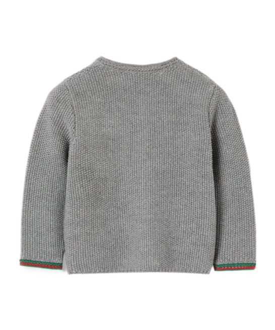 Gucci Ribbon Trimmed Wool Knitted Cardigan In Gray