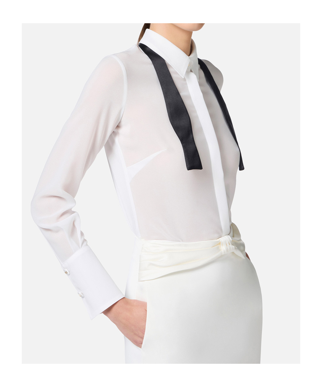 Elisabetta Franchi Camicia In Georgette Con Cravattino In Black