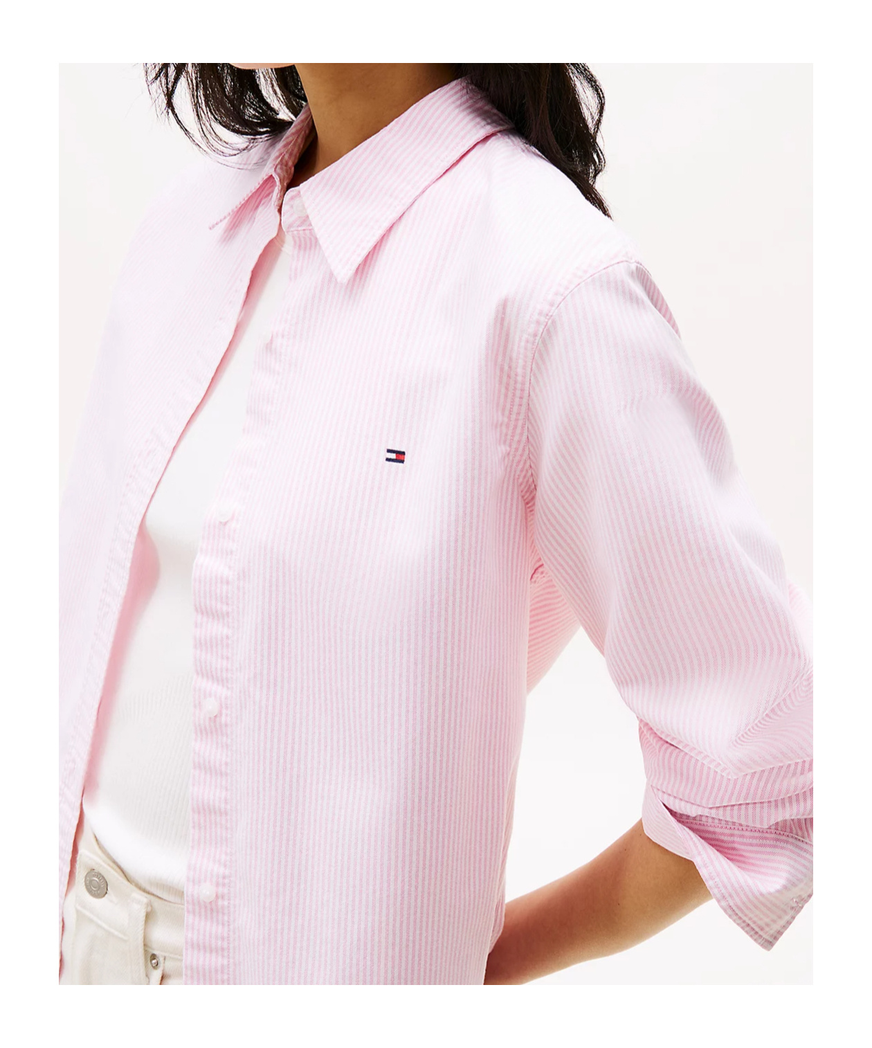 Tommy Hilfiger Relaxed Fit Oxford Shirt In Lassic Ithaca Stp/ Mid Pink